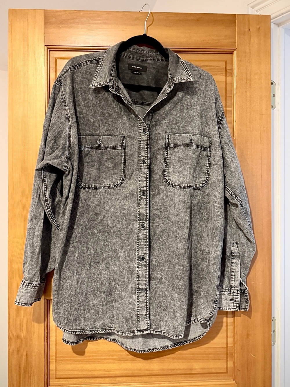 Isabel Marant Étoile Gray Acid Wash Denim Shirt Jacket Size 44